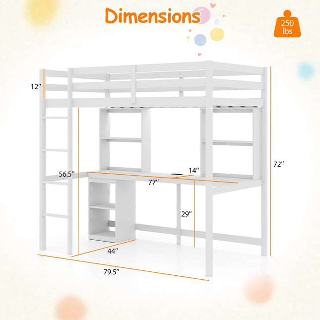 Dreamade Twin Loft Bed with Desk and Hutch for Dorm Apartment