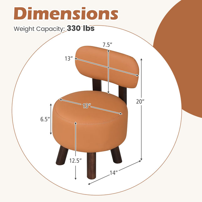 Dreamade Round Small Footrest Stools Set of 2 with Backrest & Rubber Wood Legs