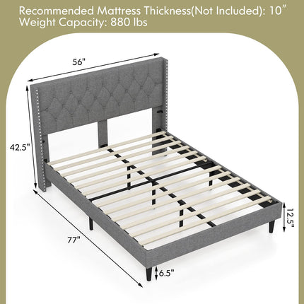 Dreamade Full Size Linen Fabric Upholstered Platform Bed Frame