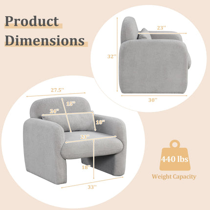 Dreamade Modern Accent Chair for Living Room, Sherpa Fabric Upholstered Armchair w/Waist Pillow, Comfy Reading Chair w/Armrests