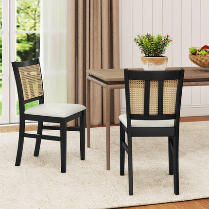 Dreamade Rattan Dining Chairs Set of 2/4 Farmhouse Fabric Upholstered Kitchen Chairs with Rubber Wood Legs