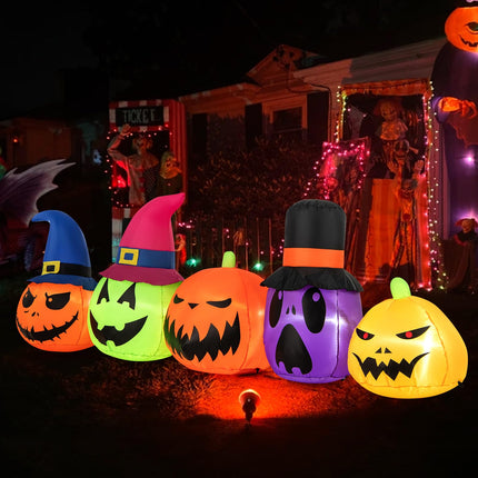DREAMADE 9 FT Lighted Halloween Inflatable Pumpkin Patch with Witch Hats