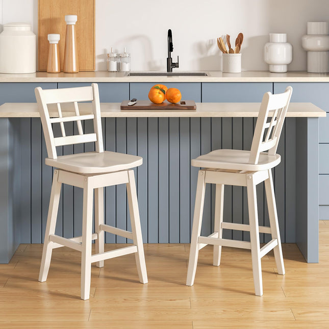 Dreamade Bar Stools, Farmhouse Swivel Barstools with 6-Grid Hollow Back & Ergonomic Contoured Seat
