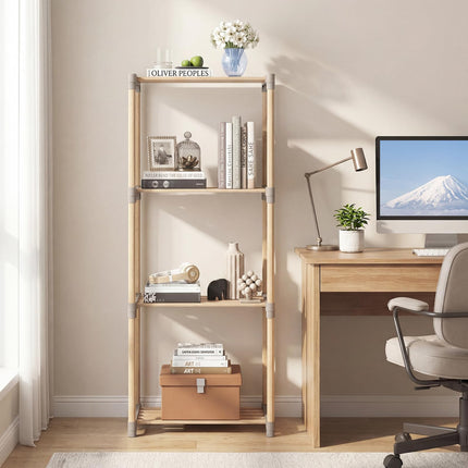 Dreamade 4-Tier Bookshelf | Pine Wood Bookcase with Open Shelves