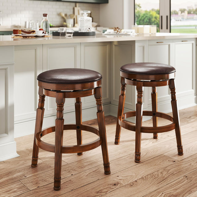 Dreamade Swivel Bar Stools Set with Faux Leather Padded Seat