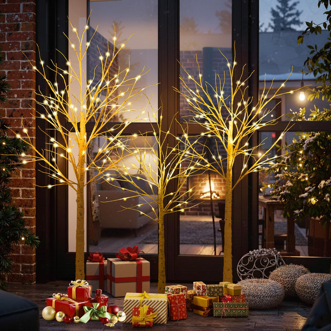 Dreamade 4/5/6 FT Pre-Lit Artificial Christmas Trees with 216 Warm White LEDs ( Set of 3 )