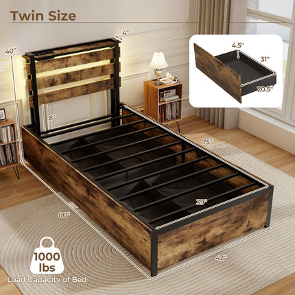 Dreamade Queen/Full/Twin Size Bed Frame with LED Lights Headboard and 4 Storage Drawers