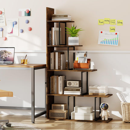 Dreamade 5-Tier Stepped Bookshelf | 62" Tall Ladder Corner Bookcase W/Stable Metal Support