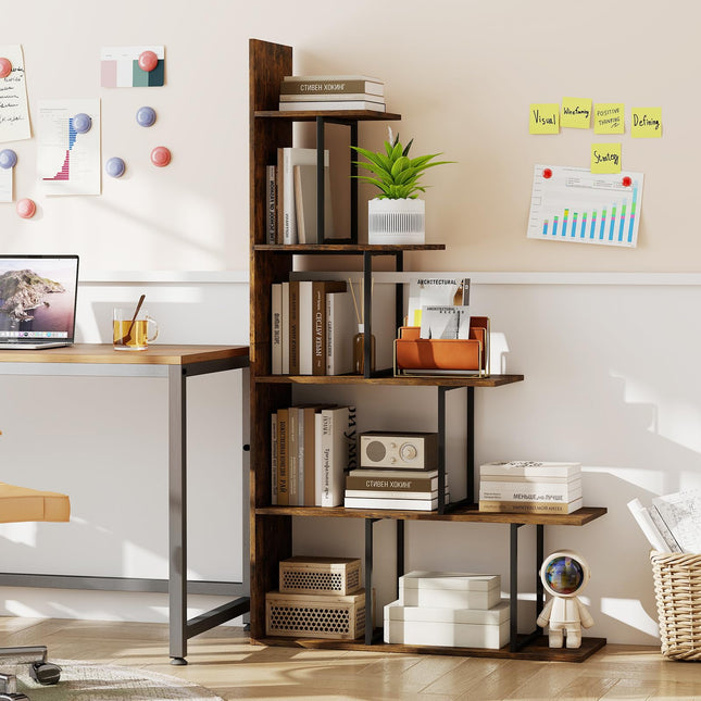 Dreamade 5-Tier Stepped Bookshelf | 62" Tall Ladder Corner Bookcase W/Stable Metal Support