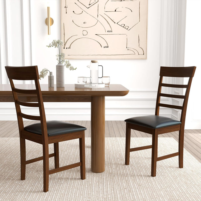 Dreamade Wooden Dining Chairs Set of 2/4, PU Leather Upholstered Kitchen Chairs w/Rubber Wood Frame