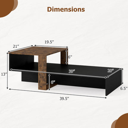 Dreamade 2-Tier Coffee Table | Modern Irregular Center Table with Open Storage Shelf