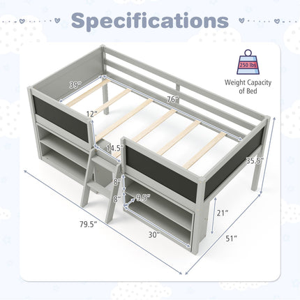 Dreamade Low Loft Bed Twin Size, Wooden Loft Bed with Ladder & Blackboard