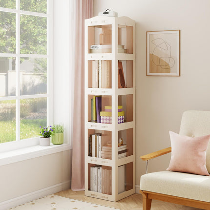 Dreamade 5-Tier Foldable Rotating Bookshelf w/Swivel Base | 360° Revolving Bookshelf Tower