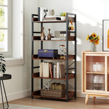 Dreamade 5 Tier Bookshelf with 4 Hooks for Living Room