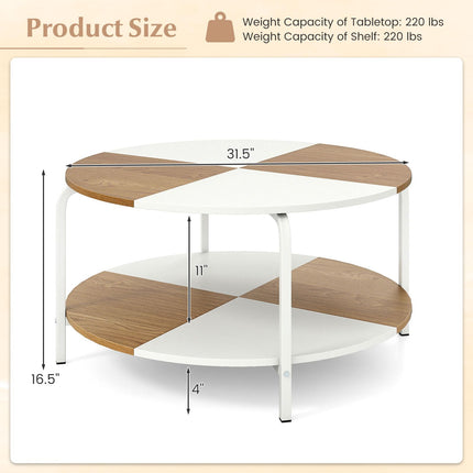 Dreamade Round Coffee Table 2-Tier Center Table with Open Storage Shelf