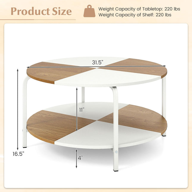 Dreamade Round Coffee Table 2-Tier Center Table with Open Storage Shelf