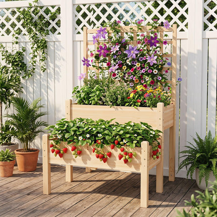 Dreamade 2-Tier Raised Garden Bed with Trellis for Climbing Plants