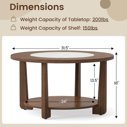 Dreamade 2-Tier Round Farmhouse Living Room Coffee Table with 2-Tone Tabletop