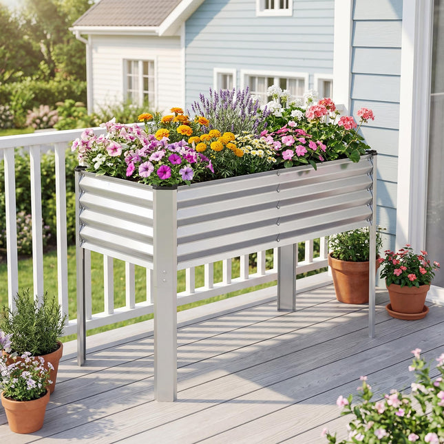 Dreamade Galvanized Raised Garden Bed with Legs Set 1/2 46"x24"x31" Metal Elevated Planter Box