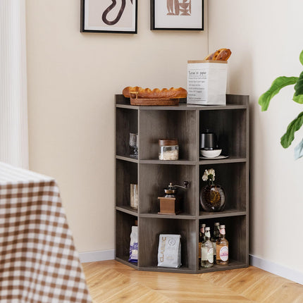 Dreamade 3-Tier Corner Cabinet with Charging Station, Corner Shelf with 9 Cubbies, 2 USB Ports & 4 Outlets