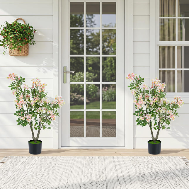 Dreamade 36" Artificial Impatiens Blossom Tree w/Mini Fruits & Faux Grass
