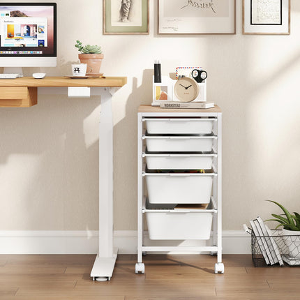 Dreamade 5-Drawer Rolling Storage Cart Mobile Utility Organizer with Wooden Tabletop and Lockable Wheels