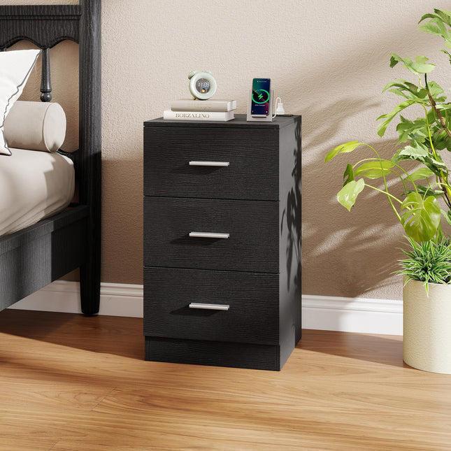 Dreamade Night Stand with Charging Station - 26’’ Tall Side End Table