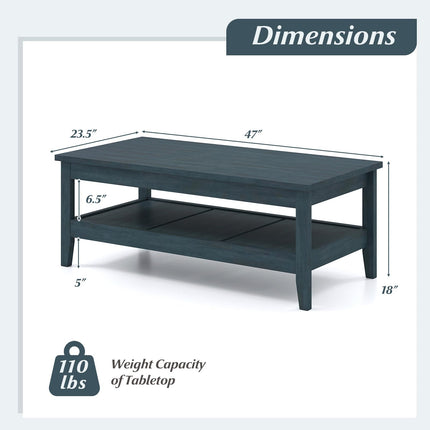 Dreamade Farmhouse Coffee Table Rustic Cocktail Center Table with Thickened Tabletop