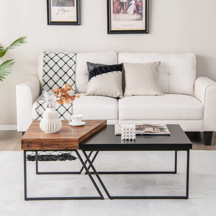 Dreamade Stacking Coffee Table Set of 2, Black & Brown Modern Side Table