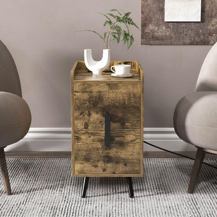 Dreamade Nightstand with Charging Station, Narrow End Table with 2 Drawers & Metal Gold Legs