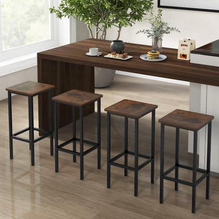 Dreamade Bar Stools Set of 4, 26" Backless Barstools with Metal Legs & Footrest, Breakfast Bar Dining Chairs