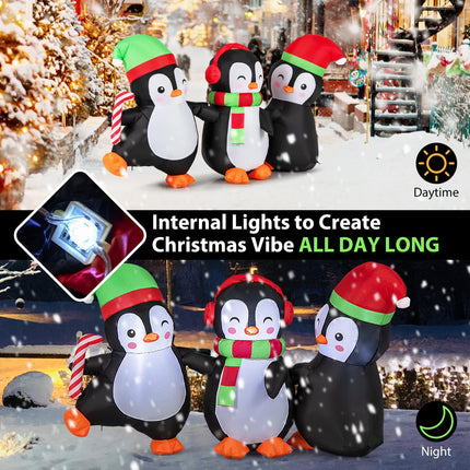 Dreamade 6FT Christmas Inflatables, LED Lighted Xmas Inflatable Penguin Family Hand in Hand