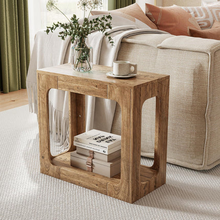 Dreamade Narrow End Table 2-Tier Farmhouse Side Table with Open Storage Shelf