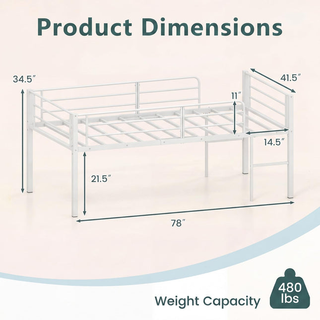 Dreamade Twin Low Loft Bed | Metal Bed Frame with 21.5" H Under-Bed Space