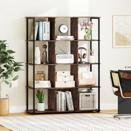Dreamade 12 Cube Bookcase 5 Tier Industrial Bookshelf