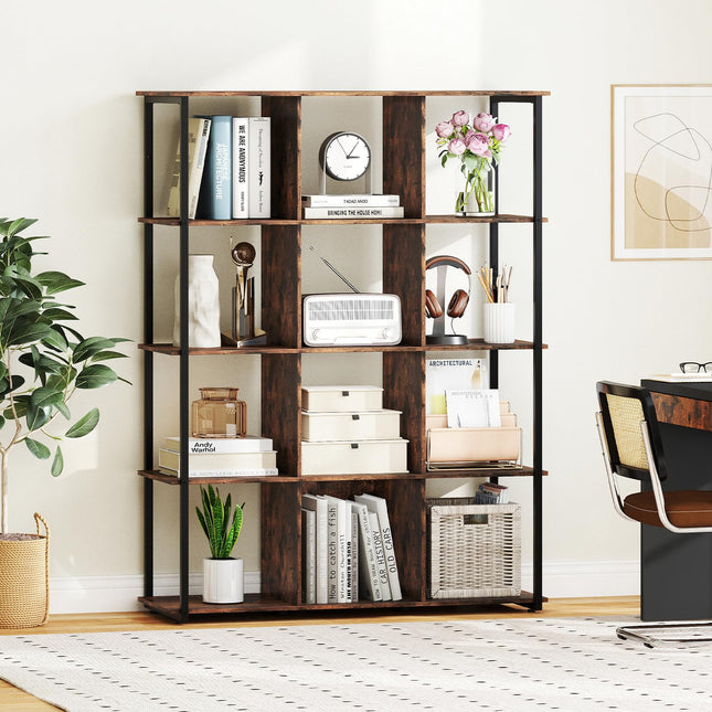 Dreamade 12 Cube Bookcase 5 Tier Industrial Bookshelf