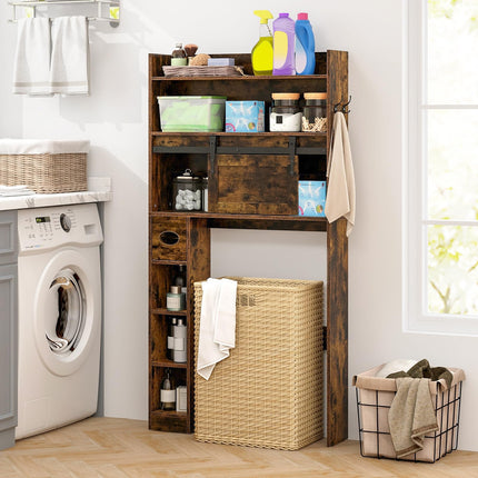 Dreamade Over The Toilet Storage Cabinet, 6-Tier Freestanding above Toilet Rack with Gliding Door