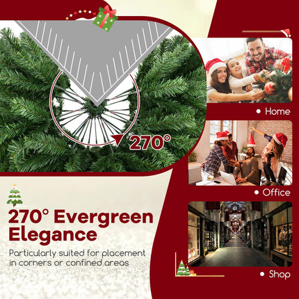 Dreamade 8 FT 270° Pre-Lit Corner Christmas Tree for Wall, Artificial Hinged Xmas Tree with 360 Warm White LED Lights