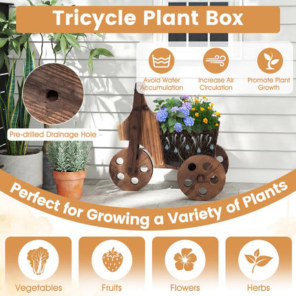 Dreamade Wooden Wagon Planter with Wheels Rustic Wood Plant Stand(Solid Wheel)