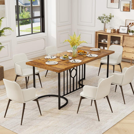 Dreamade 71 Inch Large Dining Table for 6-8 People, Farmhouse Rectangular Kitchen Table with Metal Frame