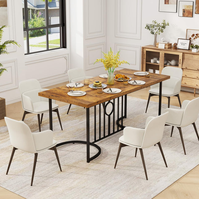 Dreamade 71 Inch Large Dining Table for 6-8 People, Farmhouse Rectangular Kitchen Table with Metal Frame