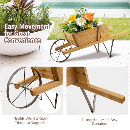 Dreamade Wooden Wagon Planter, Small Wheelbarrow Wagon Flower, Indoor & Outdoor Raised Bed