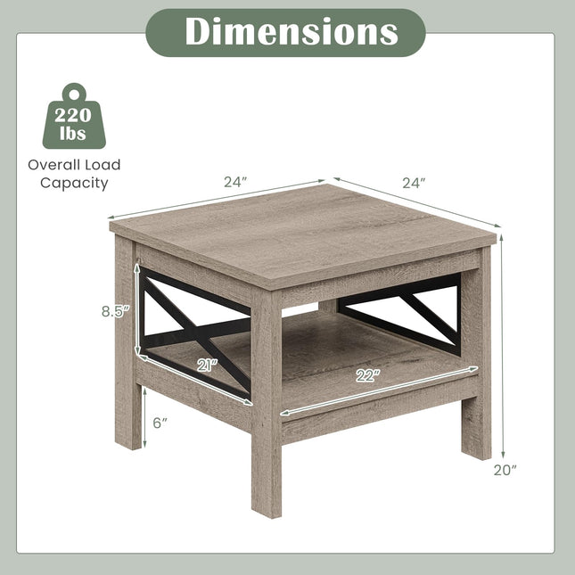 Dreamade 2-Tier Square End Table with Storage Shelf & X-Frame
