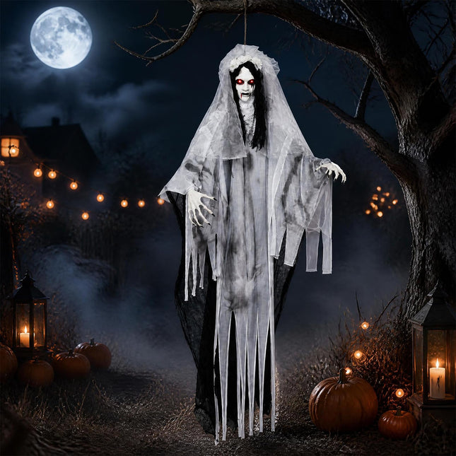 DREAMADE 6 FT Animated Ghost Bride Life Size Hanging Halloween Prop