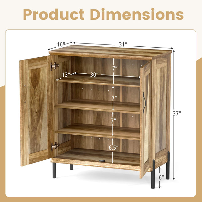 Dreamade 5-Tier Farmhouse Shoe Storage Cabinet with Woven Rattan Doors,