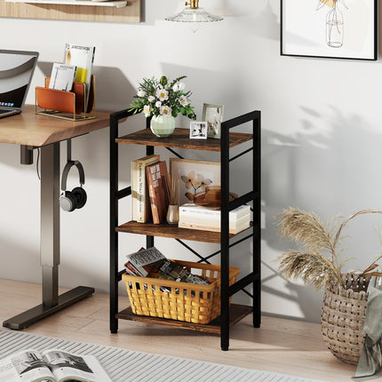 Dreamade 3-Tier Bookshelf Narrow Freestanding Display Shelf with Metal Frame & Wooden Storage Racks