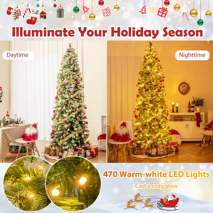 Dreamade 6ft / 7.5ft / 9ft Pre-Lit Pencil Christmas Tree with Flocked Frosted Tips & LED Lights