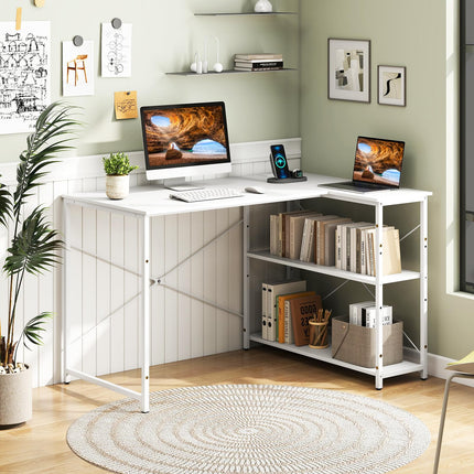 Dreamade 47 Inch Reversible Computer Desk with Adjustable Storage Shelves and Metal Frame