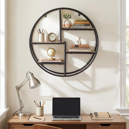 Dreamade Industrial Style Round Wall Shelves for Living Room