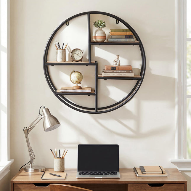 Dreamade Industrial Style Round Wall Shelves for Living Room